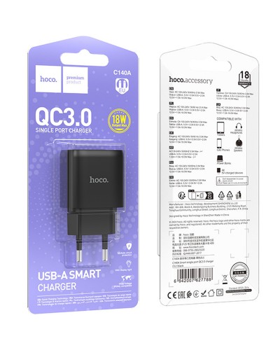 Купити МЗП Hoco C140A Smart QC3.0 18W (1USB-A)