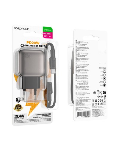 Купити МЗП Borofone BAS53A Absolute PD20W (1USB-C) + кабель Type-C to Lightning