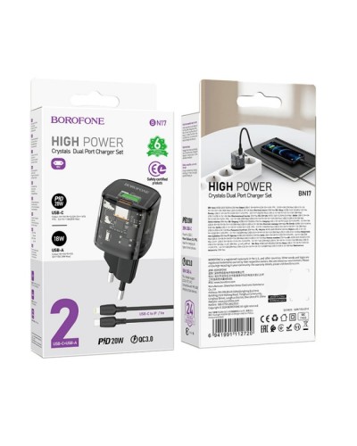 Купити МЗП Borofone BN17 Sunlight PD20W+QC3.0 (1USB-A/1C) + кабель Type-C to Lightning