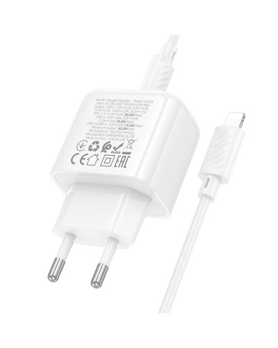 Купити МЗП Hoco CS55A Surplus PD30W+QC3.0 (1USB-A/1C) + кабель Type-C to Lightning