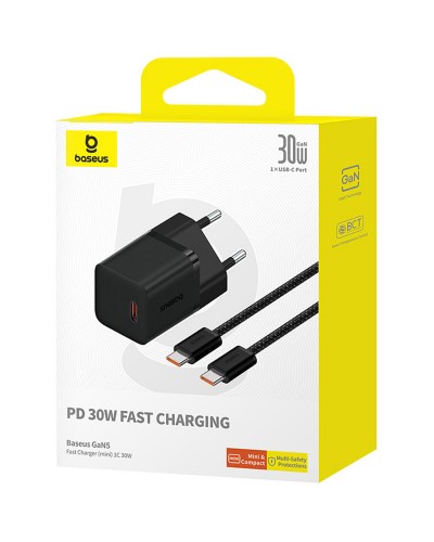 Купити МЗП Baseus GaN5 Fast Charger (mini) 30W (1USB-C) + кабель Type-C to Type-C (P10110902)