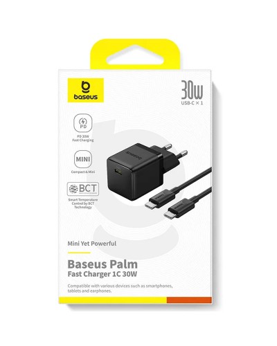 Купити МЗП Baseus Palm Fast Charger 30W (1USB-C) + кабель Type-C to Type-C (P10111605113-01)