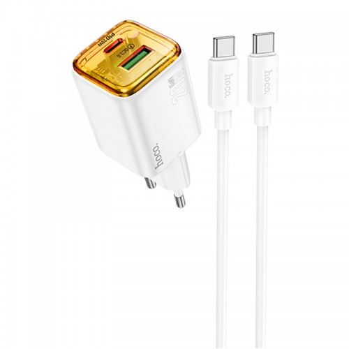Купить СЗУ Hoco N52 Monsoon PD20W+QC3.0 (1USB-A/1C) + кабель Type-C to Type-C Купить СЗУ Hoco N52 Monsoon PD20W+QC3.0 (1USB-A/1C) + кабель Type-C to Type-C