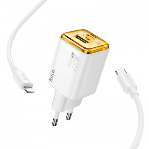Купить СЗУ Hoco N52 Monsoon PD20W+QC3.0 (1USB-A/1C) + кабель Type-C to Lightning Купить СЗУ Hoco N52 Monsoon PD20W+QC3.0 (1USB-A/1C) + кабель Type-C to Lightning