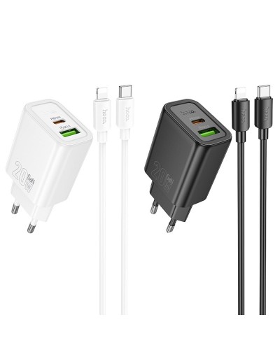 Купити МЗП Hoco N61 Gentle PD20W+QC3.0 (1USB-A/1C) + кабель Type-C to Lightning