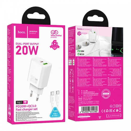 Купить СЗУ Hoco N62 Gentle PD30W (1USB-C) + кабель Type-C to Lightning Купить СЗУ Hoco N62 Gentle PD30W (1USB-C) + кабель Type-C to Lightning