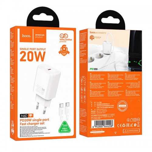 Купить СЗУ Hoco N60 Gentle PD20W (1USB-C) + кабель Type-C to Type-C