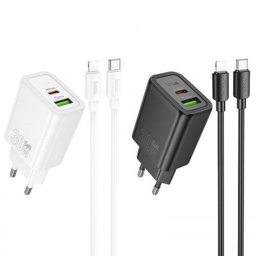 Купить СЗУ Hoco N63 Gentle PD30W+QC3.0 (1USB-A/1C) + кабель Type-C to Lightning Купить СЗУ Hoco N63 Gentle PD30W+QC3.0 (1USB-A/1C) + кабель Type-C to Lightning