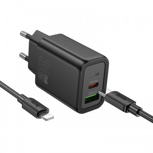 Купить СЗУ Hoco N63 Gentle PD30W+QC3.0 (1USB-A/1C) + кабель Type-C to Lightning Купить СЗУ Hoco N63 Gentle PD30W+QC3.0 (1USB-A/1C) + кабель Type-C to Lightning