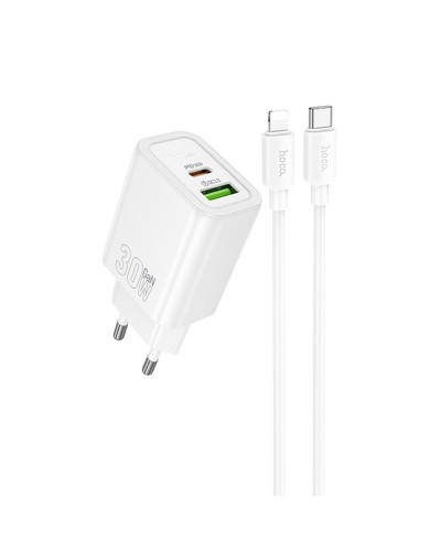 Купити МЗП Hoco N63 Gentle PD30W+QC3.0 (1USB-A/1C) + кабель Type-C to Lightning