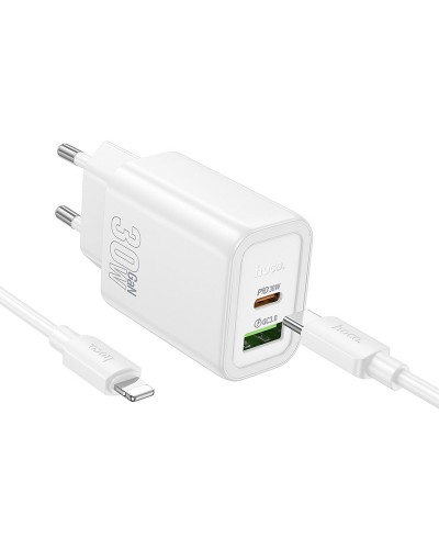 Купити МЗП Hoco N63 Gentle PD30W+QC3.0 (1USB-A/1C) + кабель Type-C to Lightning
