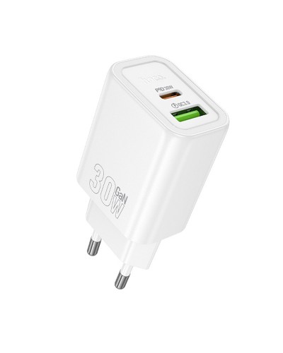 Купити МЗП Hoco N63 Gentle PD30W+QC3.0 (1USB-A/1C) + кабель Type-C to Lightning