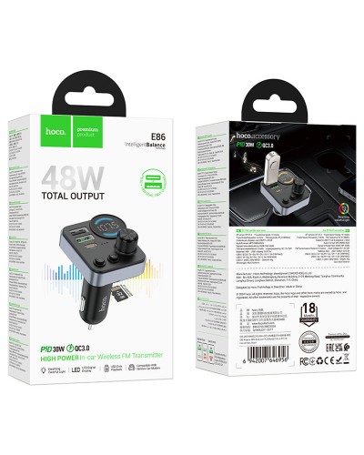 Купить АЗУ FM модулятор Hoco E86 Alegria PD30W+QC3.0 48W (2USB-A/1C)
