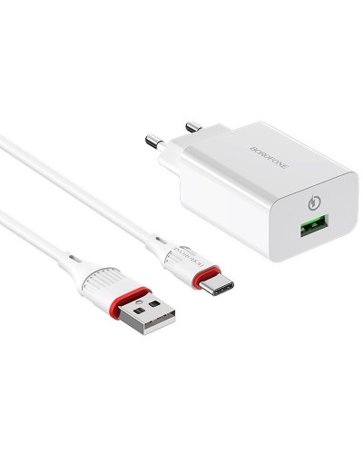 Купити МЗП Borofone BA21A Long journey QC3.0 3A (1USB-A) + кабель USB to Type-C