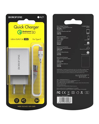 Купити МЗП Borofone BA21A Long journey QC3.0 3A (1USB-A) + кабель USB to Type-C