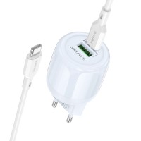 МЗП Borofone BA93A Lustrous PD20W+QC3.0 (1USB-A/1C) + кабель Type-C to Type-C