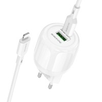 МЗП Borofone BA93A Lustrous PD20W+QC3.0 (1USB-A/1C) + кабель Type-C to Lightning