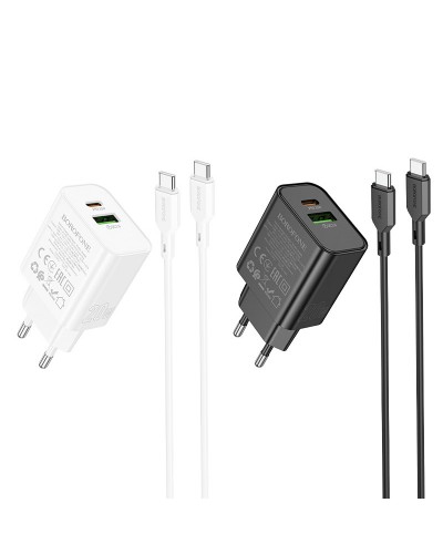 Купити МЗП Borofone BA88A Navy PD20W+QC3.0 (1USB-A/1C) + кабель Type-C to Type-C