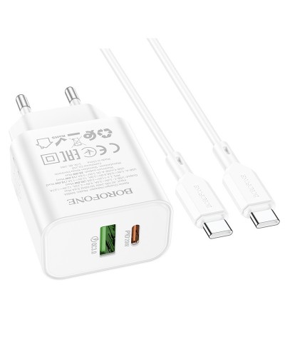 Купити МЗП Borofone BA88A Navy PD20W+QC3.0 (1USB-A/1C) + кабель Type-C to Type-C