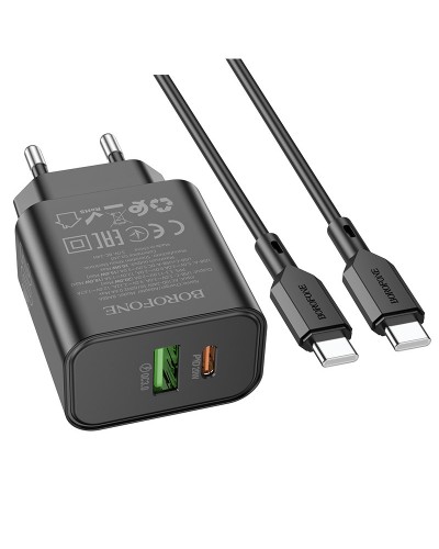 Купити МЗП Borofone BA88A Navy PD20W+QC3.0 (1USB-A/1C) + кабель Type-C to Type-C