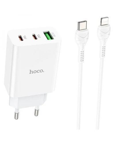 Купити МЗП Hoco C99A PD20W+QC3.0 (1USB/2Type-C/3A) + Type-C to Lightning
