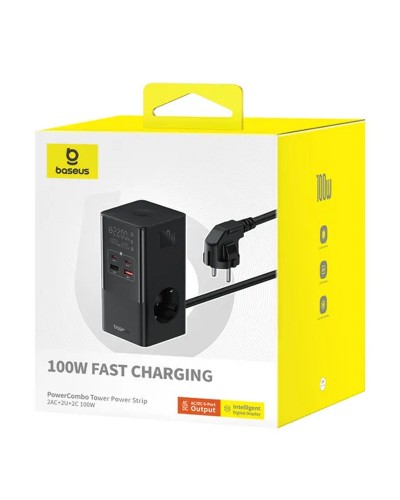 Купити МЗП Baseus PowerCombo Tower PowerStrip 100W (2USB-A/2C/2Socket) (1.5m) (E00023609113-00)