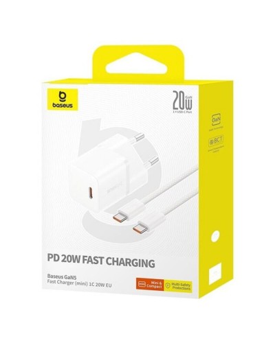 Купити МЗП Baseus GaN5 Fast Charger (mini) PD20W (1USB-C) + кабель Type-C to Type-C (P10110900113)