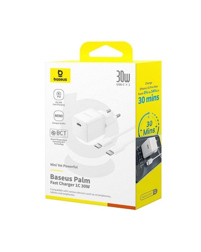 Купити МЗП Baseus Palm Fast Charger 30W (1USB-C) + кабель Type-C to Type-C (P10111605113-01)