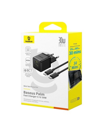 Купити МЗП Baseus Palm Fast Charger 30W (1USB-A/1C) + кабель Type-C to Type-C (P1011160A)
