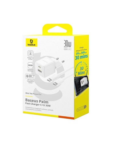 Купити МЗП Baseus Palm Fast Charger 30W (1USB-A/1C) + кабель Type-C to Type-C (P1011160A)
