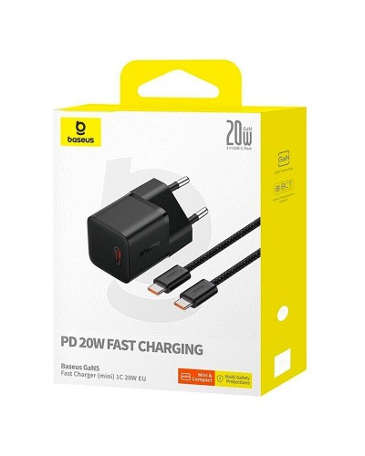 Купити МЗП Baseus GaN5 Fast Charger (mini) PD20W (1USB-C) + кабель Type-C to Type-C (P10110900113)
