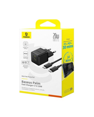 Купити МЗП Baseus Palm Fast Charger 20W (1USB-A/1C) + кабель Type-C to Type-C (P10111608)