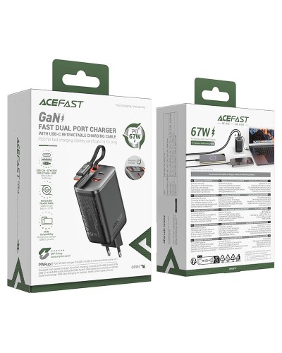 Купити МЗП Acefast A111 GaN With Retractable Cable Type-C PD67W (1USB-A/1C)