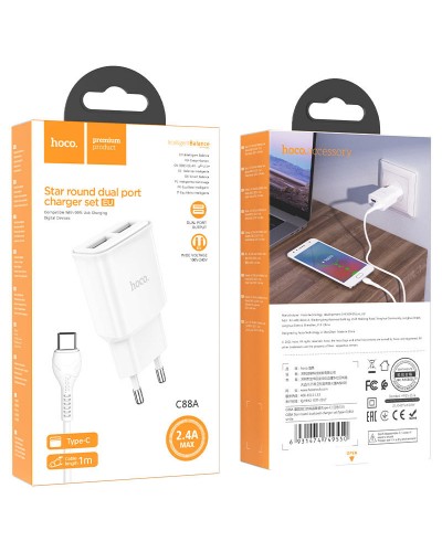 Купити МЗП Hoco C88A Star round 2.4A (2USB-A) + кабель USB to Type-C