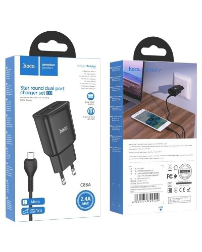 Купити МЗП Hoco C88A Star round 2.4A (2USB-A) + кабель USB to MicroUSB