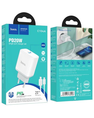 Купити МЗП Hoco C104A PD20W (1USB-C) + кабель Type-C to Lightning