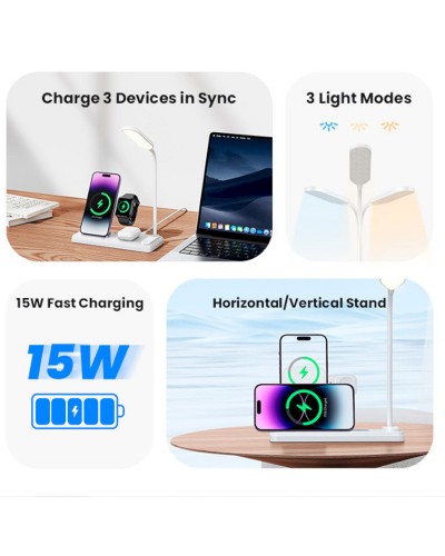 Купити БЗП Usams US-CD195 15W 4in1 Wireless Charging Holder With Table Lamp