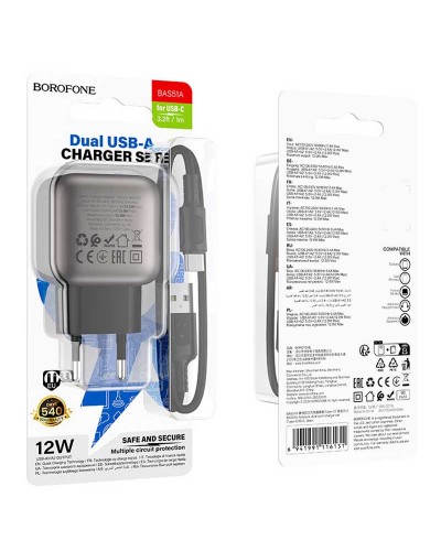 Купити МЗП Borofone BAS51A Absolute 12W (2USB-A) + кабель USB to Type-C