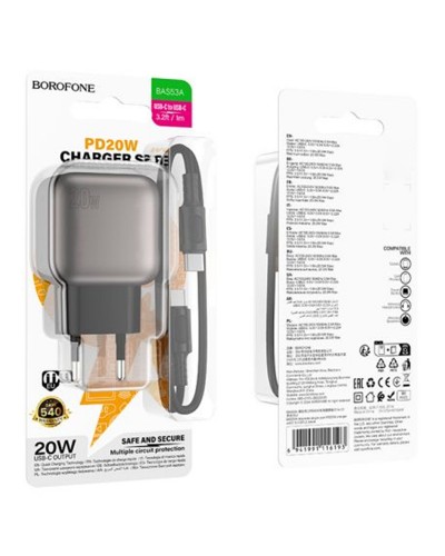 Купити МЗП Borofone BAS53A Absolute PD20W (1USB-C) + кабель Type-C to Type-C
