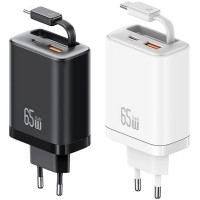 МЗП Usams US-CC299 GaN With Retractable Type-C Cable Xiang Ser. 65W (1USB-A/1C)