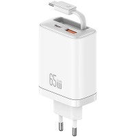 МЗП Usams US-CC299 GaN With Retractable Type-C Cable Xiang Ser. 65W (1USB-A/1C)