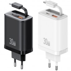 МЗП Usams US-CC296 GaN With Retractable Type-C Cable Xiang Ser. 30W (1USB-A/1C)