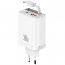 МЗП Usams US-CC296 GaN With Retractable Type-C Cable Xiang Ser. 30W (1USB-A/1C)