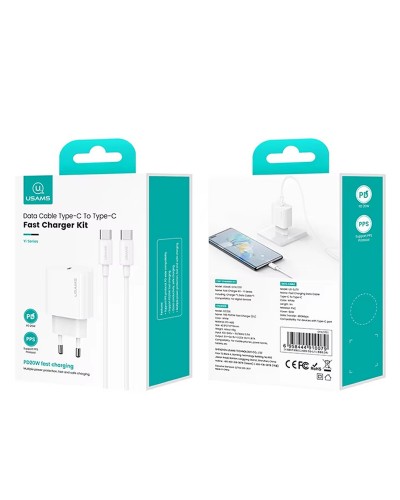 Купити МЗП Usams US-CC226 Kit-Yi Ser. 20W (1USB-C) + кабель Type-C to Type-C