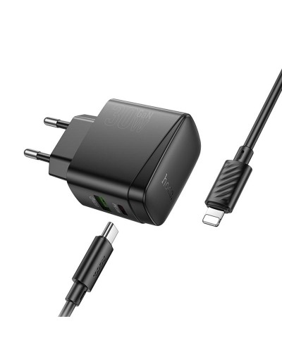 Купити МЗП Hoco CS61A Bright PD30W+QC3.0 (1USB-A/1C) + кабель Type-C to Lightning