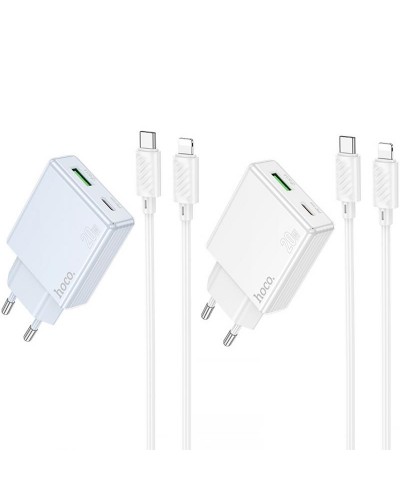 Купити МЗП Hoco C142A Direct PD20W+QC3.0 (1USB-A/1C) + кабель Type-C to Lightning