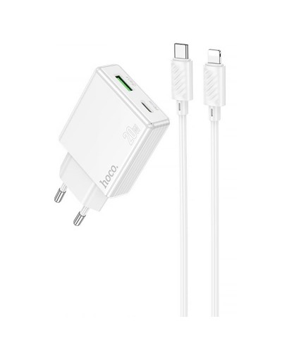 Купити МЗП Hoco C142A Direct PD20W+QC3.0 (1USB-A/1C) + кабель Type-C to Lightning
