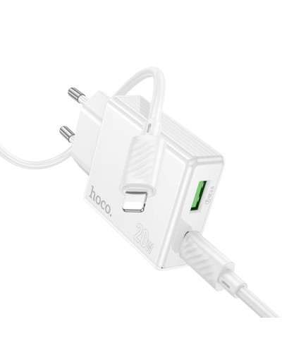Купити МЗП Hoco C142A Direct PD20W+QC3.0 (1USB-A/1C) + кабель Type-C to Lightning