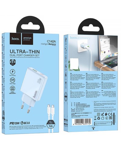 Купити МЗП Hoco C142A Direct PD20W+QC3.0 (1USB-A/1C) + кабель Type-C to Type-C