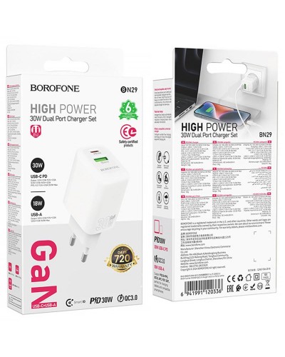 Купити МЗП Borofone BN29 Fuente PD30W+QC3.0 (1USB-A/1C)